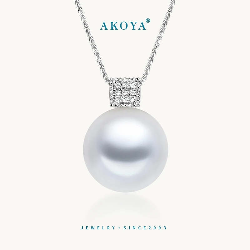 AKOYA珠宝 澳白藏宝阁18K金镶钻珍珠项链11-12奢华经典