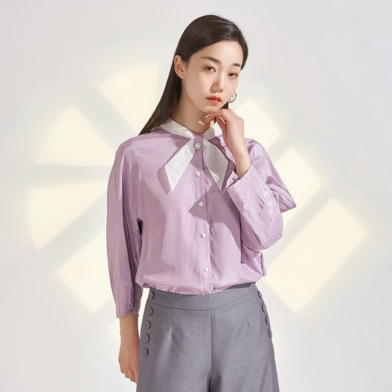 中袖衬衫气质衬衣时尚休闲百搭纯色设计感
