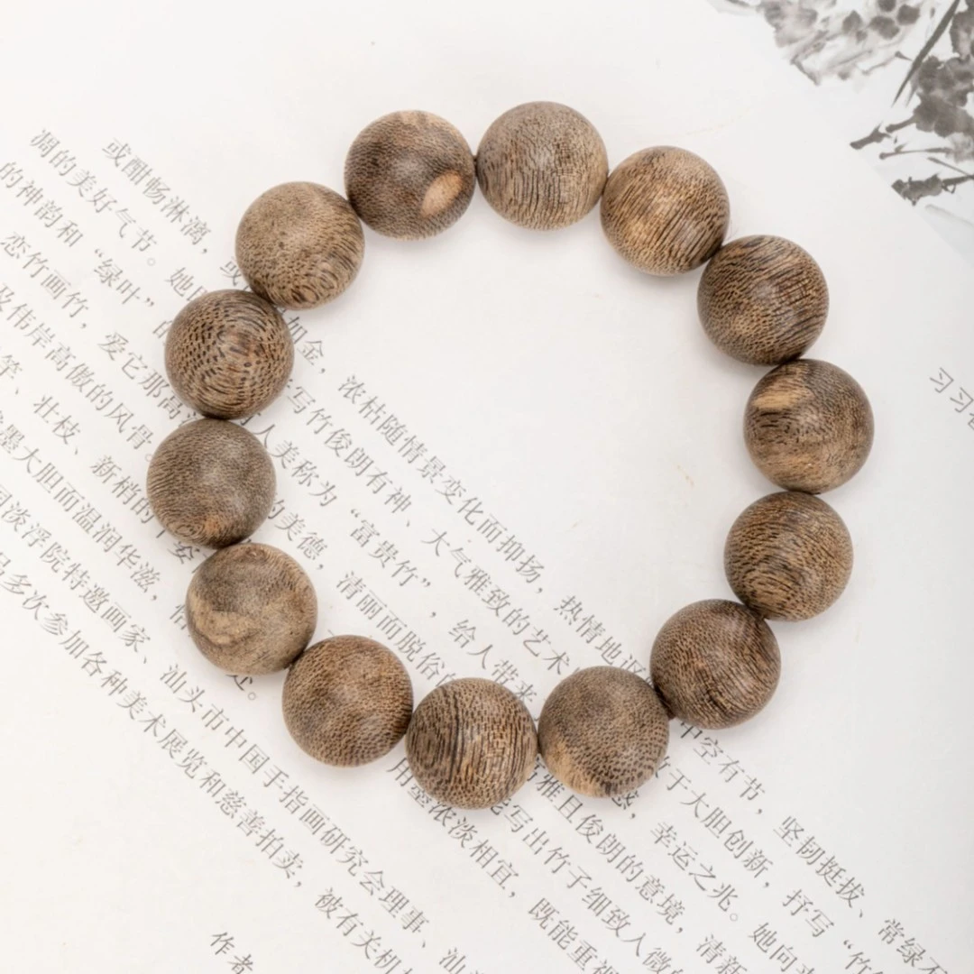 【天然野】正区文莱软丝蛇皮纹16mm+天然老料沉香手串文玩手串