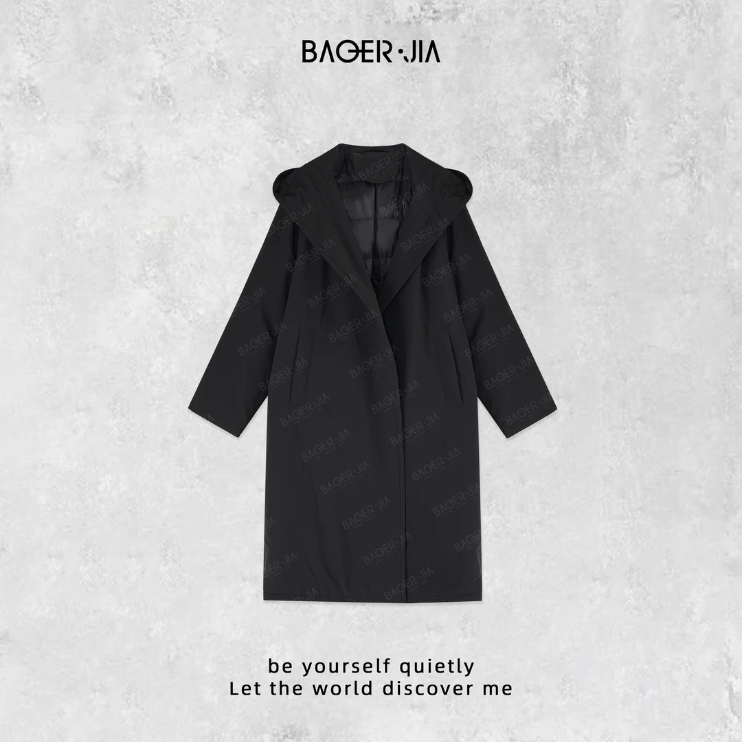 88-宝儿家含幂BH13424410冬季新款穿搭复古飘带连帽风衣鹅绒服