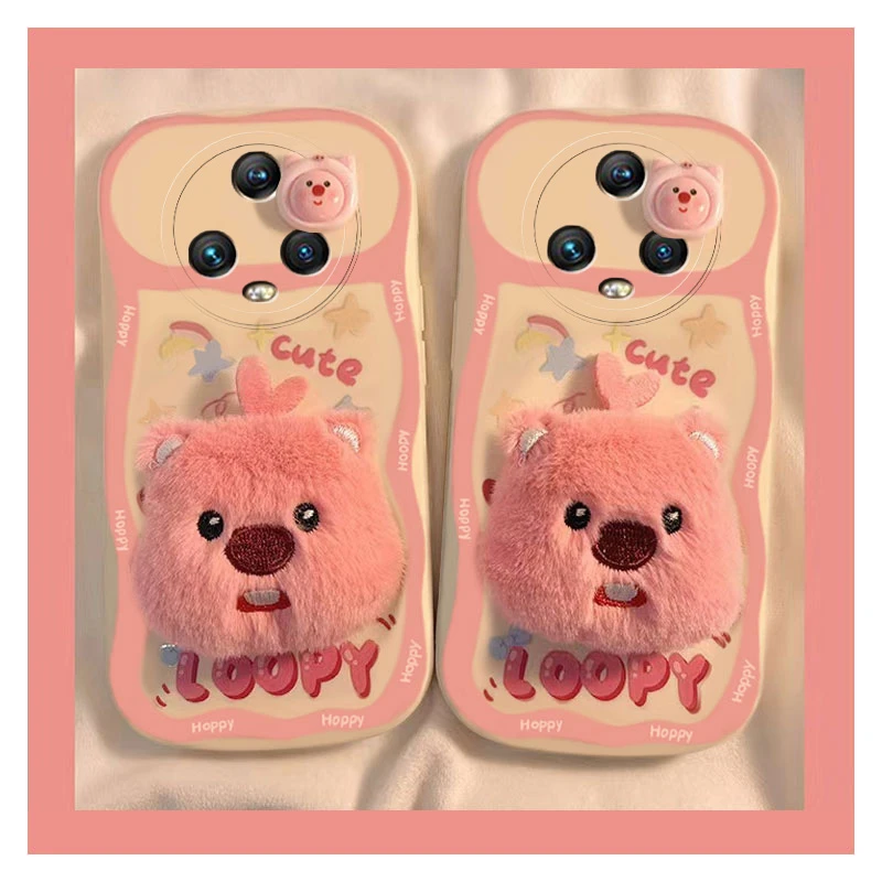 荣耀Magic5手机壳毛绒海狸公仔快手御姐爆款抖音创意百搭简约冷淡