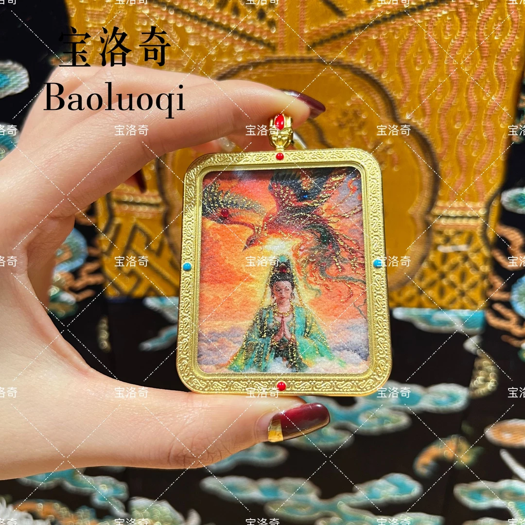 宝洛奇BLQTK-136 飞天合十观音娘娘手工砂手绘福福令双面唐卡