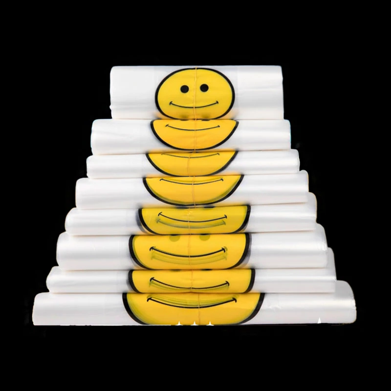 一次性笑脸塑料袋食品袋商用白色透明加厚方便袋手提背心袋购物袋