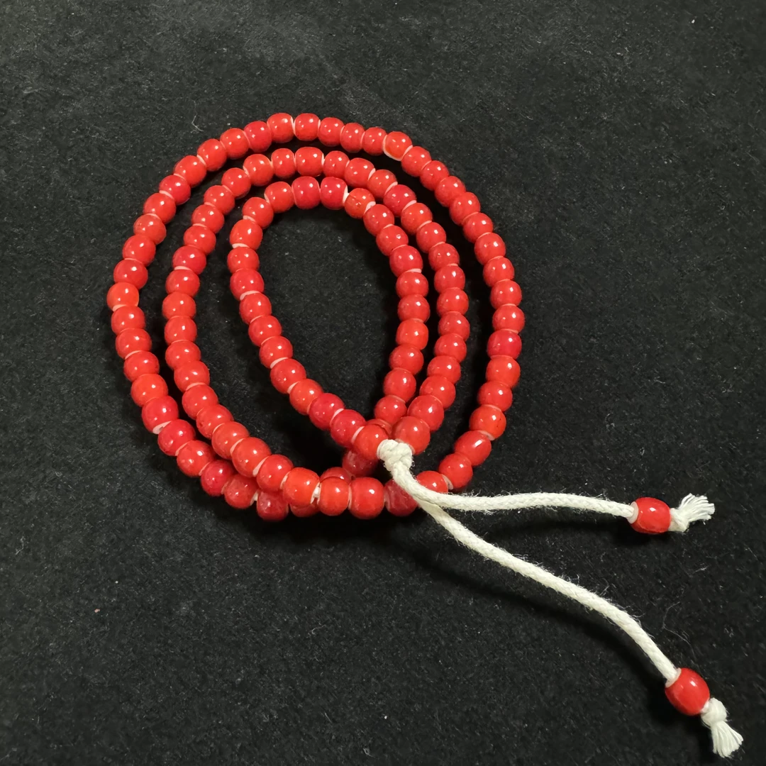 清代红琉璃 圆珠 手链 长款（随机发）D7087-HD/文玩/收藏/已评级