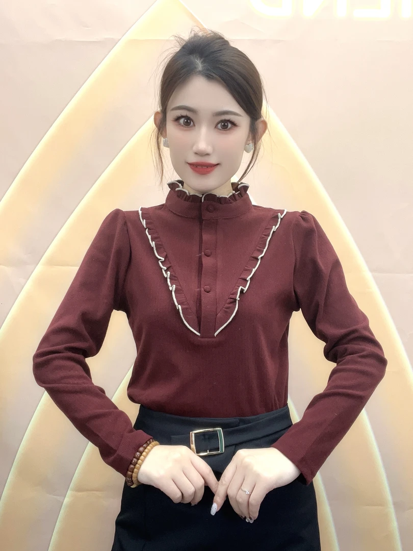 【涵社衣橱】2024新款时尚洋气显瘦木耳边设计衬衣气质减龄女士衬衫