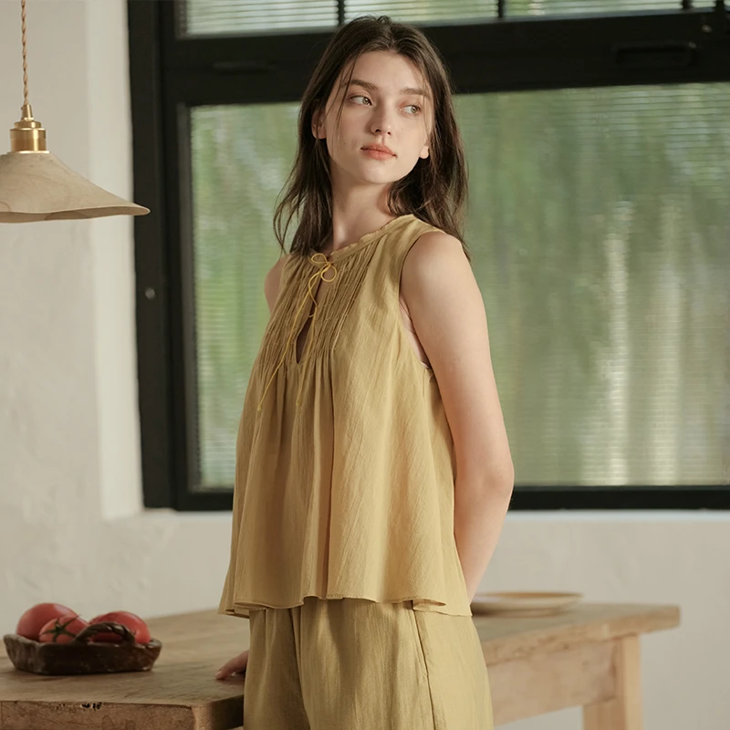 朵朵可可睡衣女春夏无袖露肩性感薄款甜美七分裤家居服套241CZ005