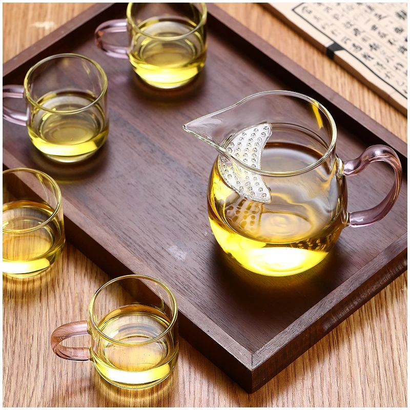 十载爱棠加厚玻璃小茶杯透明功夫品茗杯直把小把杯子配茶壶喝水杯