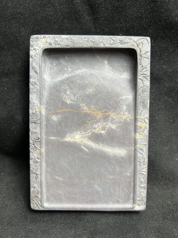 精品端砚《花鸟淌池砚》-老坑，尺寸：12.5x8.5x1.7cm