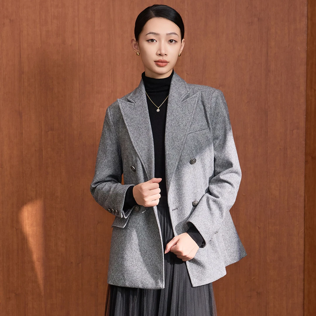 【三姐妹】修身时尚休闲条纹秋冬外套VDA940JKH0