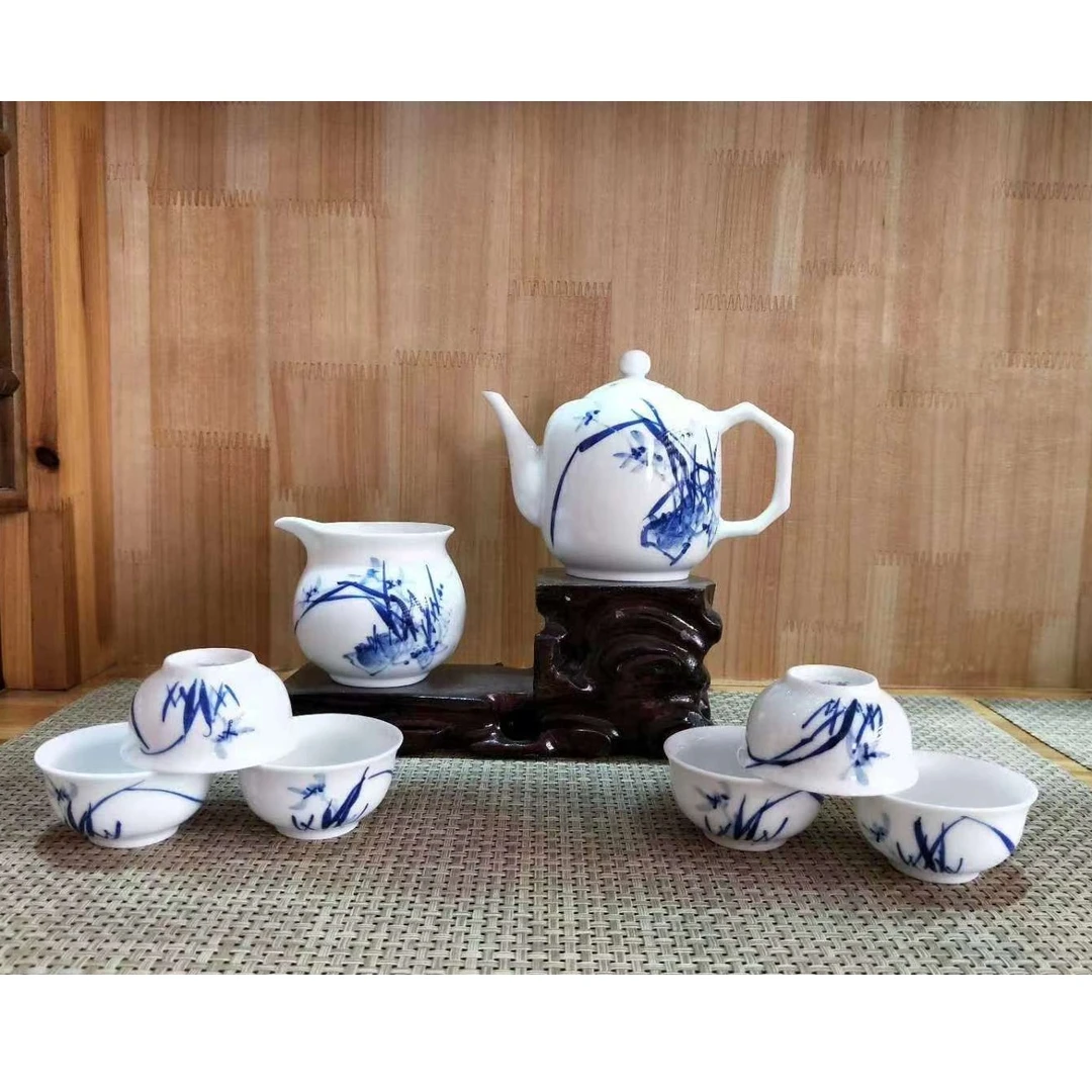 景德镇陶瓷手绘茶具套组（8件套）福利限购釉下彩手工玲珑青花瓷