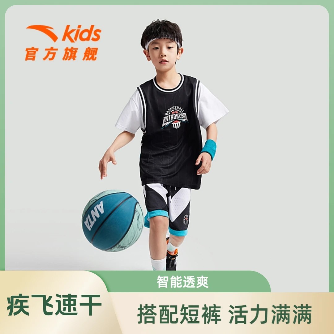 欧若风丨安踏儿童针织短袖衫吸汗速干休闲百搭短袖衫-352421101