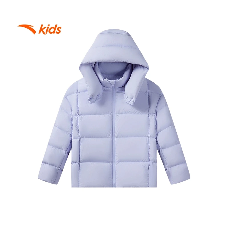 安踏儿童时尚保暖亲肤轻羽绒连帽休闲冬季女大童羽绒服-362448905