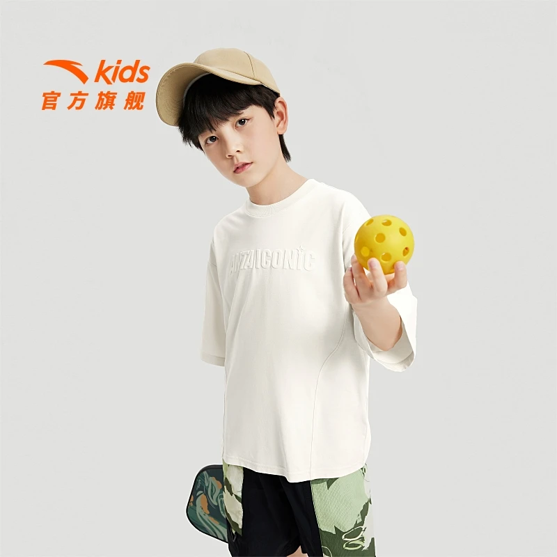 安踏男大童针织短袖2024秋季新款透气疾飞速干运动休闲T372437106