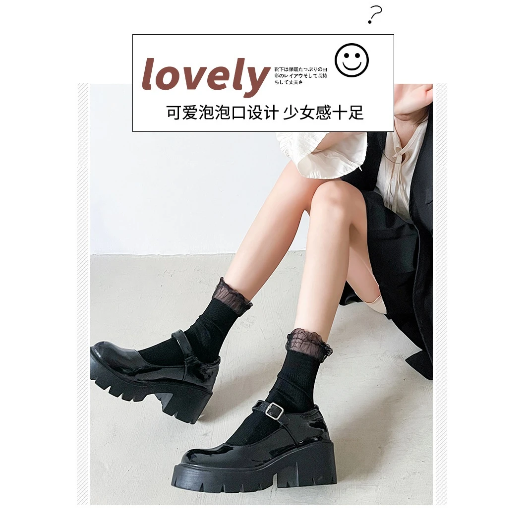 韩国蕾丝网纱花边少女中筒袜春夏薄日系甜美洛丽塔jk堆堆袜子