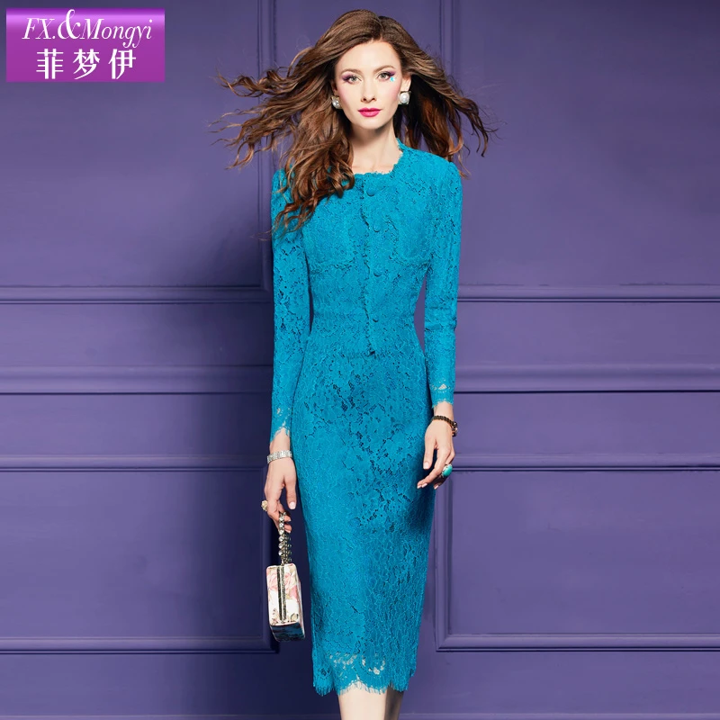 菲梦伊刺绣蕾丝秋冬新款贵妇优雅气质长袖复古时尚套装60111