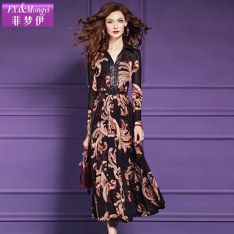 菲梦伊新款印花显瘦气质时尚连衣裙61052