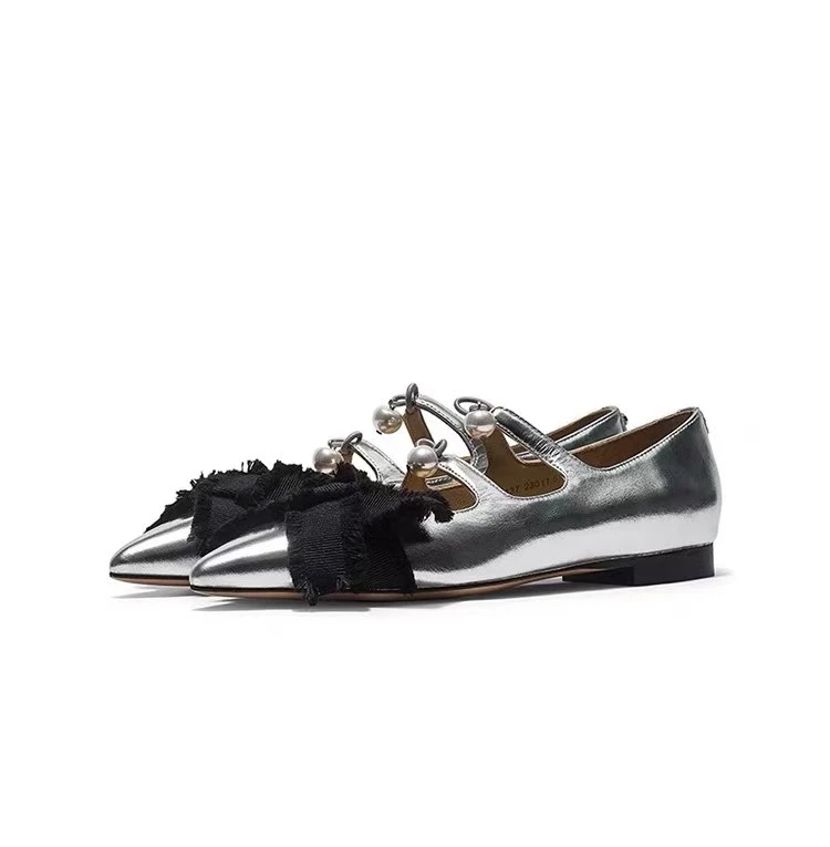 C1091 银色  时尚舒适低跟尖头浅口女单鞋