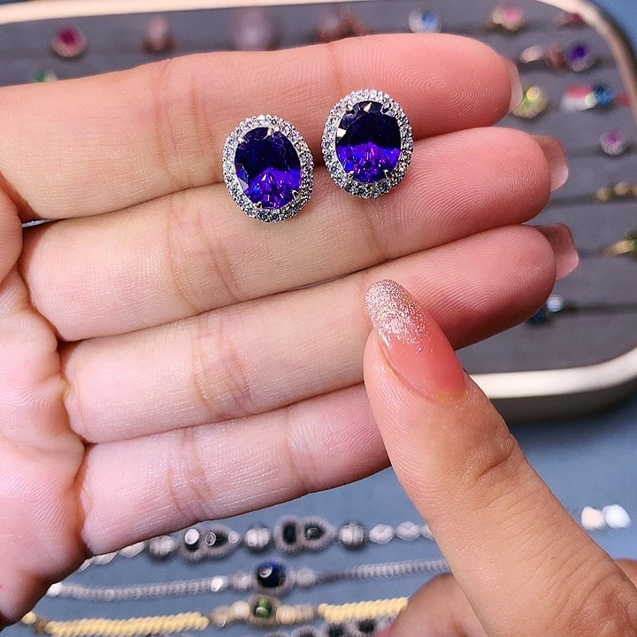 紫晶耳饰银S925镶嵌1112