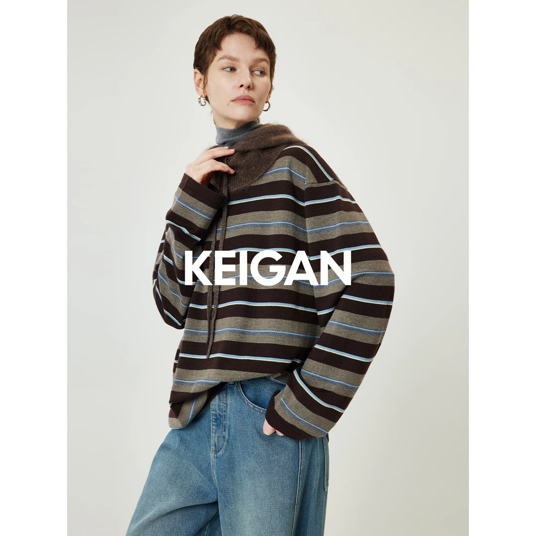 开间/INS爆火 德国BIELLA可水洗羊毛复古撞色彩条加厚廓形针织衫