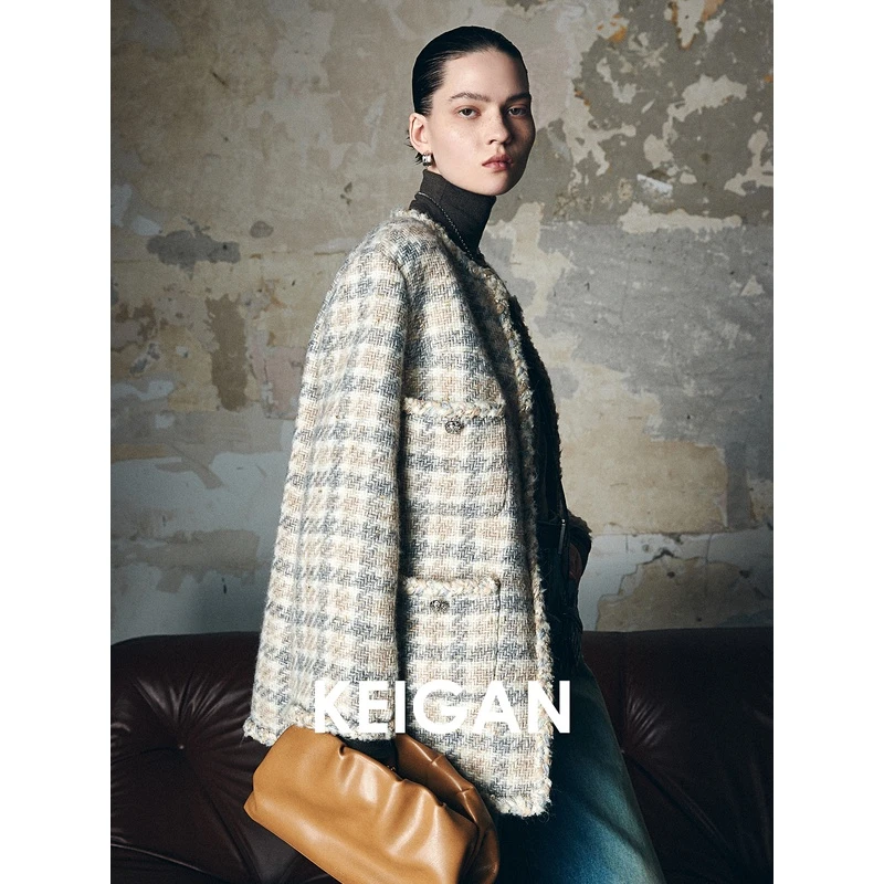 开间黑标/意大利MOESSMER金银豆羊驼千鸟格 埃及系列重工廓形小香