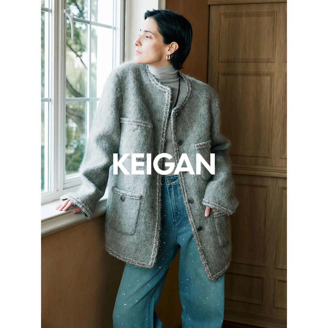 开间黑标/意大利进口羊T水波马海 轻盈云朵经典银币廓形小香外套