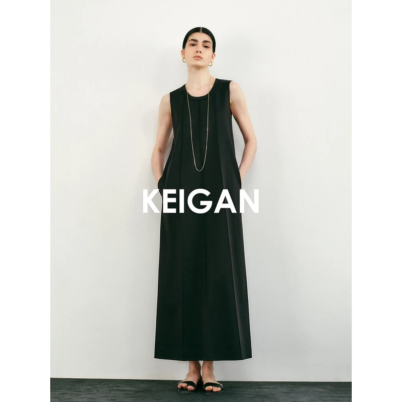 KEIGAN/开间极简立体褶夏季时髦纸片人T恤连衣裙百搭显瘦宽松无袖