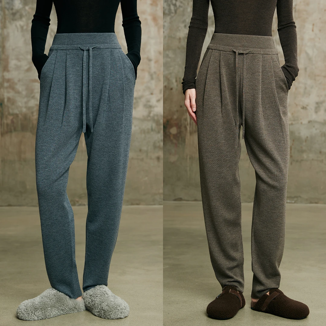 开间/强推B入 德国BIELLA可水洗羊毛软糯温暖佰搭针织抽绳锥形裤