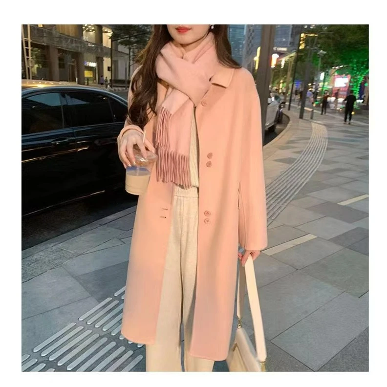 《轻舞飞扬》羊毛大衣女时尚长款韩版小个子宽松气质网红双面呢外套