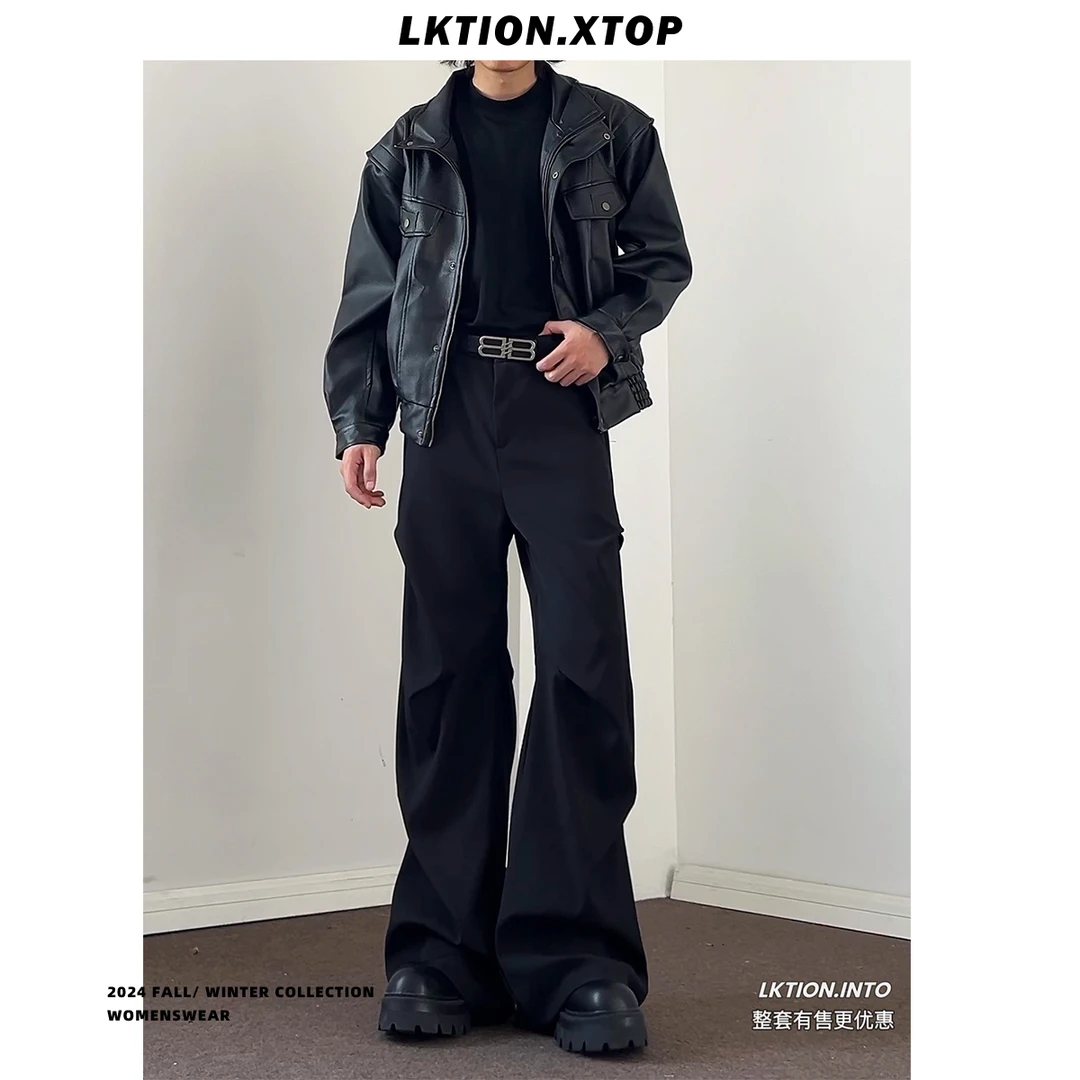 LK官方正品韩版潮痞帅高级小众穿搭直筒休闲微喇立体西裤裤子男