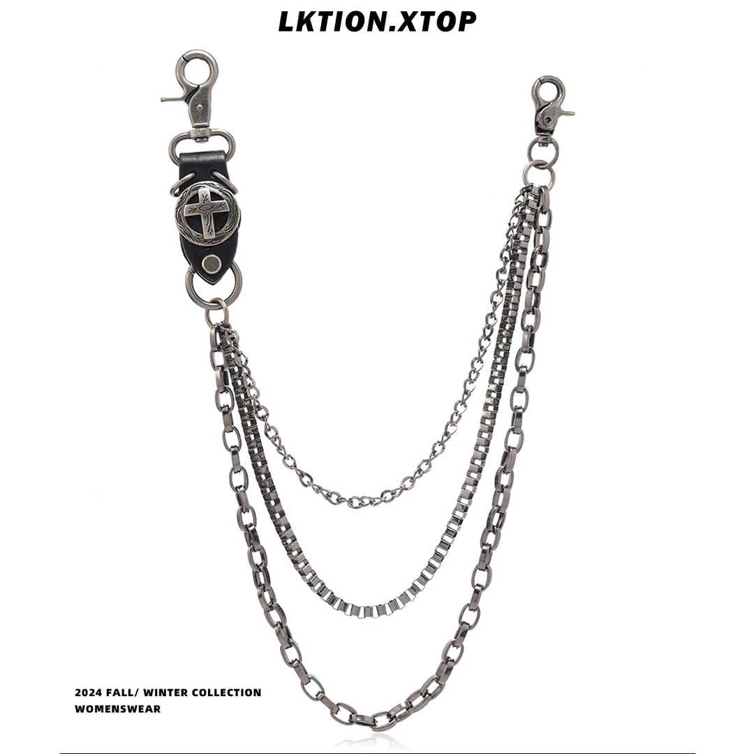 LK欧美朋克风百搭金属牛仔裤配饰腰链复古牛皮十字潮男女嘻哈裤链