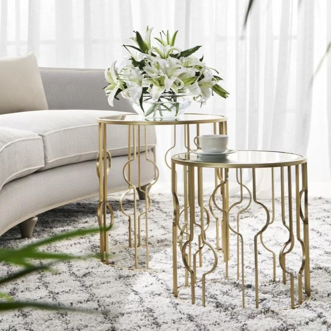 【孤品】Rehome美式轻奢玄关置物金属咖啡桌镂空家用客厅圆形角几