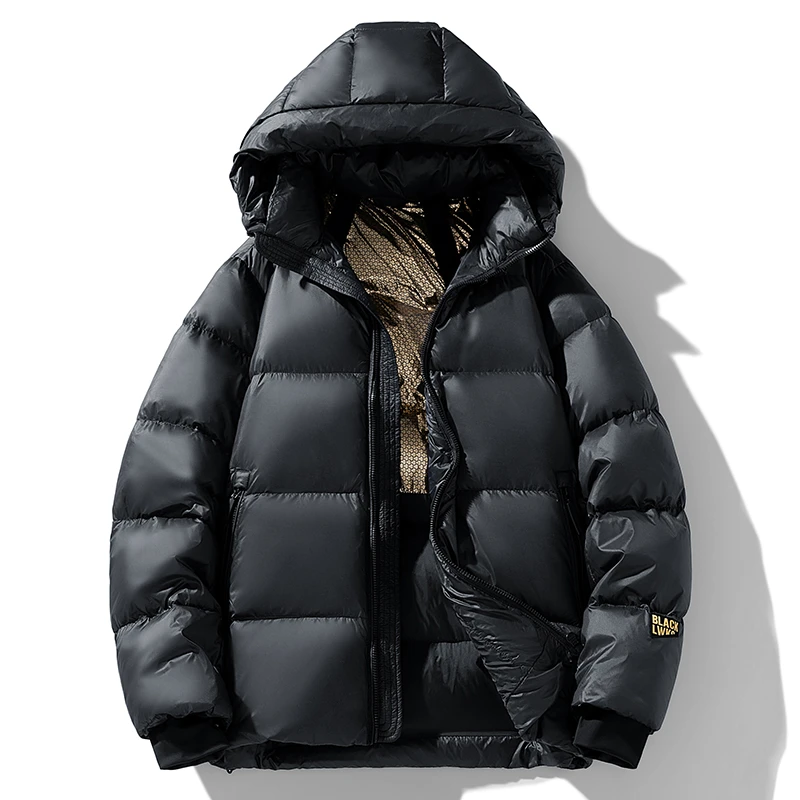 波司登黑色金标亮面免洗羽绒服男短款潮牌加厚连帽冬季外情侣休闲
