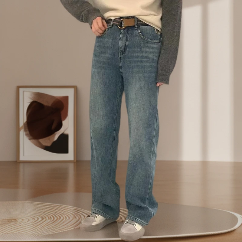 56277  高腰显瘦加厚绒直筒牛仔裤