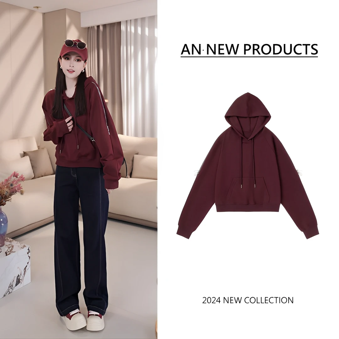 设计连帽长袖卫衣女2024拉链新款秋季宽松洋气时尚百搭上衣外套女