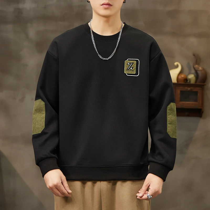 2023秋冬新款卫衣圆领宽松印花休闲男士潮流ins长袖打底衫8609