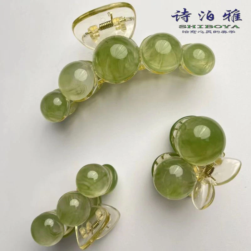 诗泊雅 韩系时尚春芽绿网红珠珠抓夹