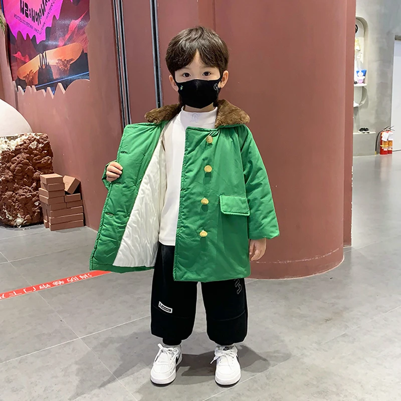 儿童外套军大衣冬季加绒加厚棉服2025新款洋气小宝宝加绒保暖上衣