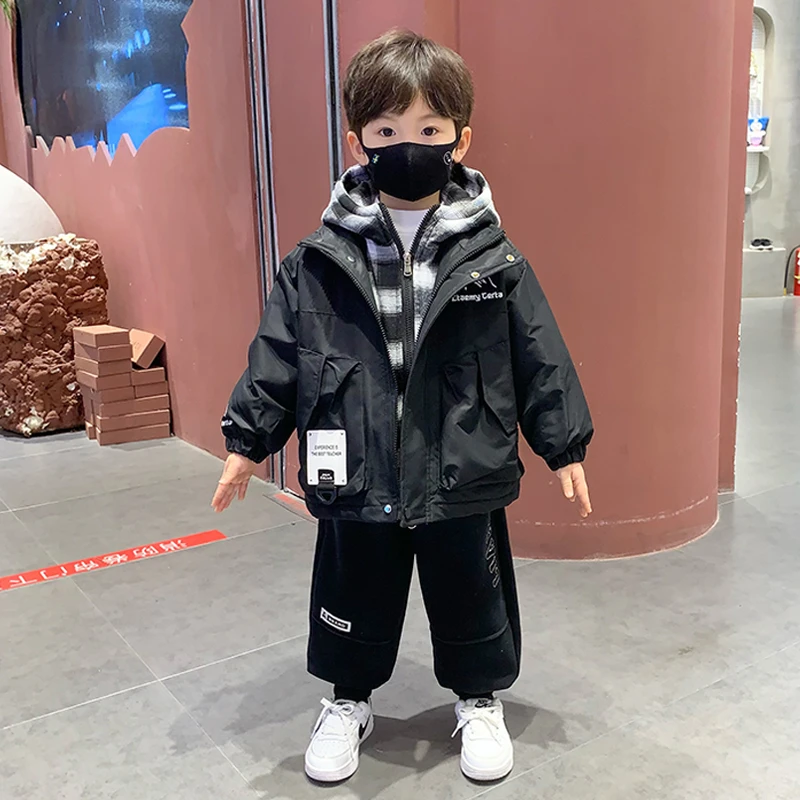 男童外套秋冬款假两件棉衣2025新款痞帅儿童洋气夹棉保暖冬季棉服