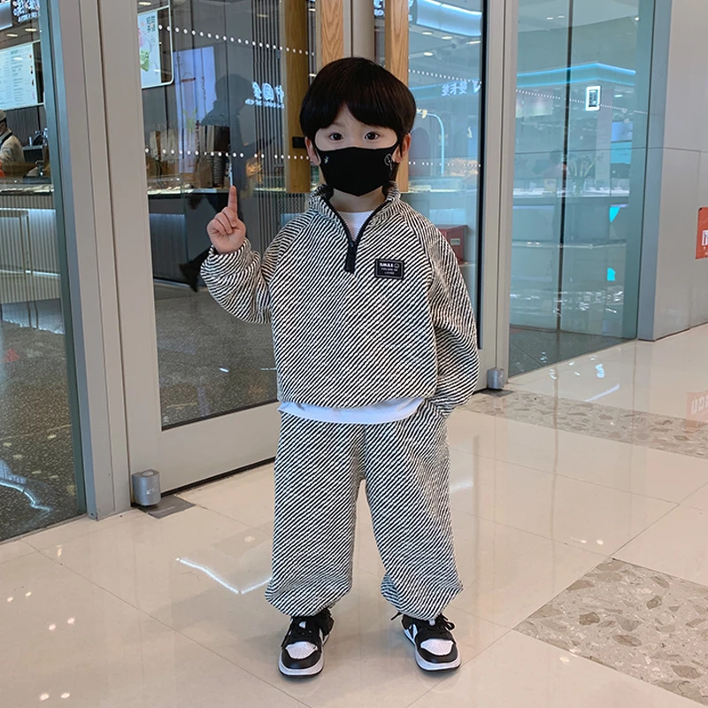 儿童秋季套装酷帅男孩韩范童装2025新款宝宝男童春秋款条纹两件套