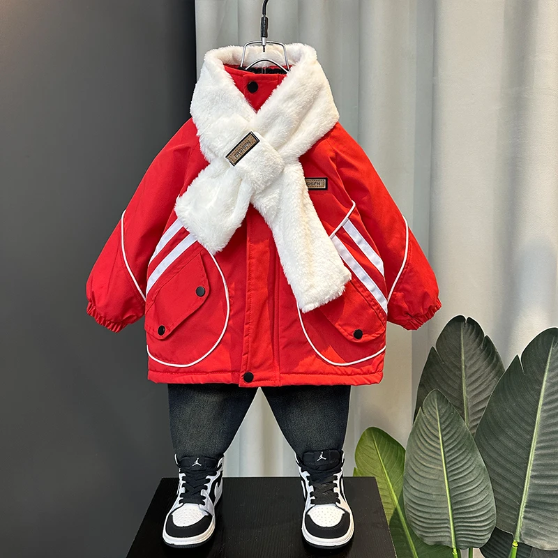 男童棉服冬季2023新款龙年儿童新年保暖棉衣宝宝冬装加绒外套年服
