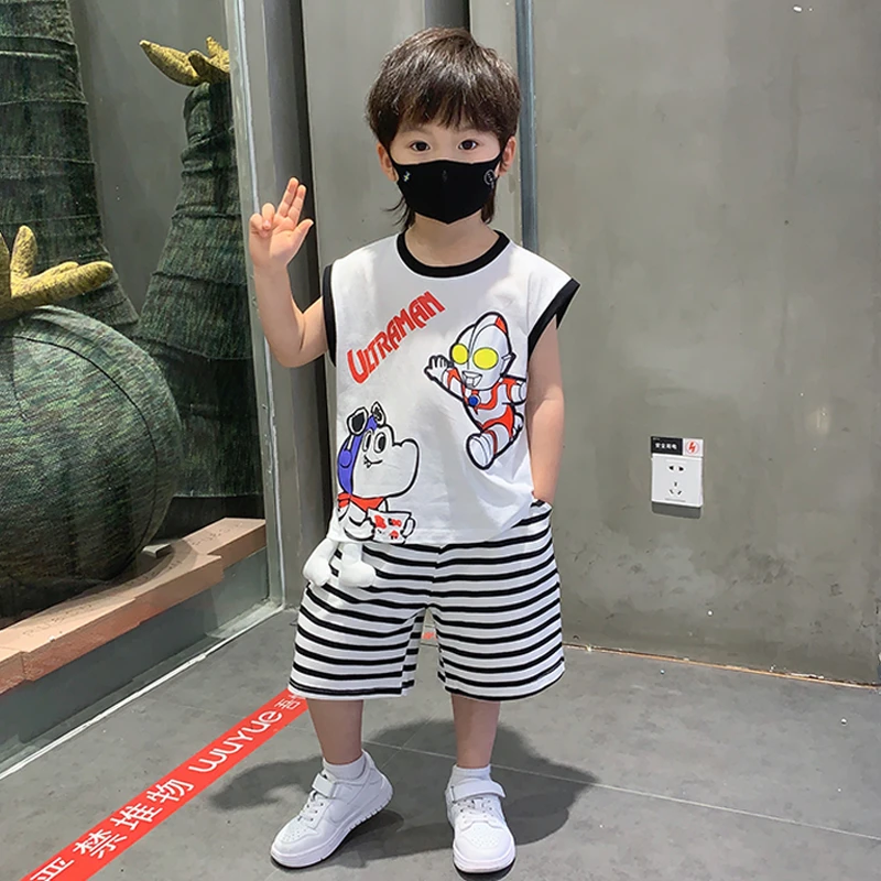 奥特曼男童休闲运动套装夏季宝宝韩版薄款无袖衣服痞帅背心两件套