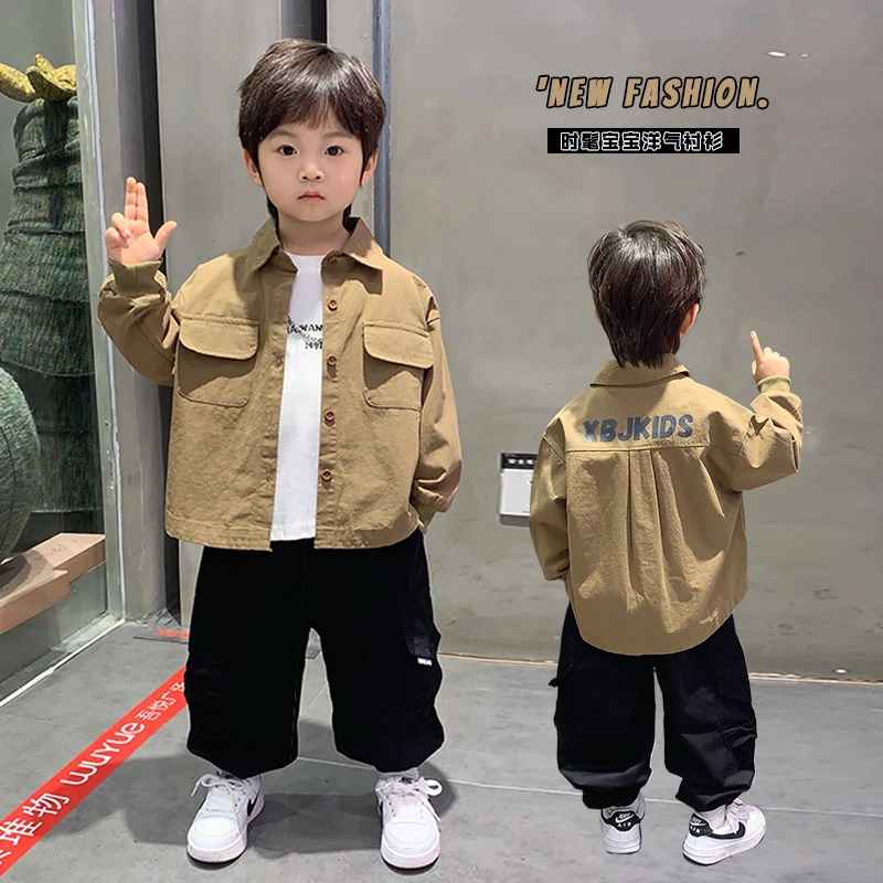 儿童休闲衬衫套装男童春秋装2025新款洋气宝宝秋季时髦帅气长裤潮