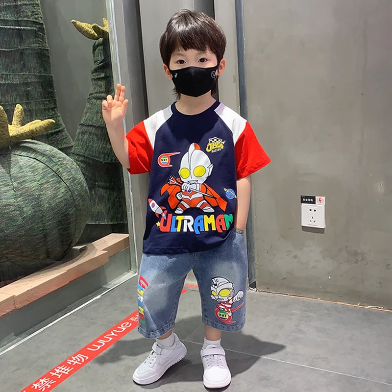 奥特曼儿童装男童短袖套装夏季薄款2025新款中小童夏天洋气衣服潮