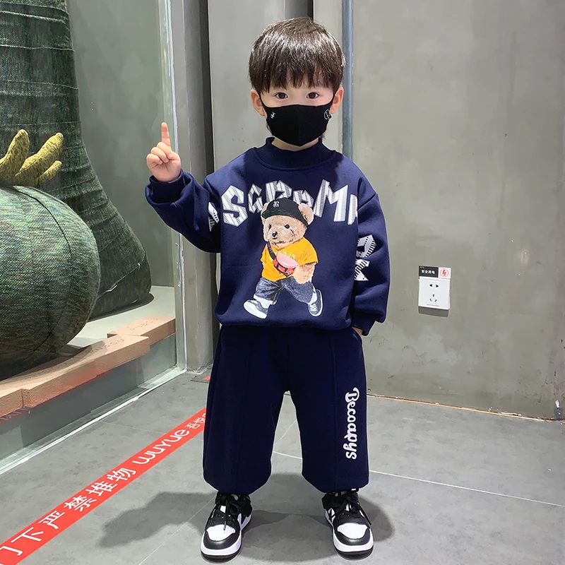 儿童冬季2023新款套装加绒加厚小童秋冬装衣服洋气宝宝男孩童装潮