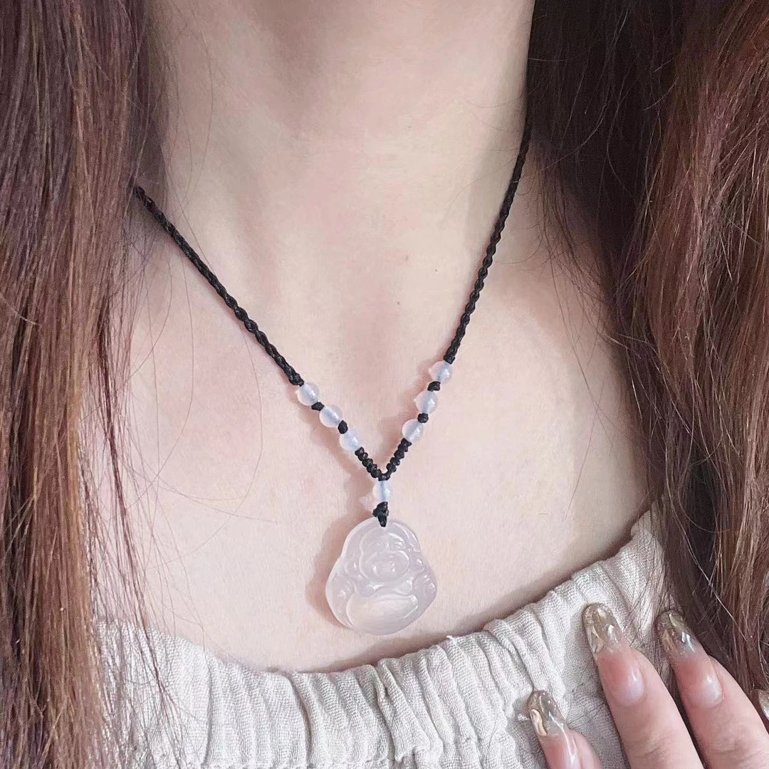 天然白冰玉髓观音佛吊坠男女情侣挂件气质手工编绳百搭多样性发货