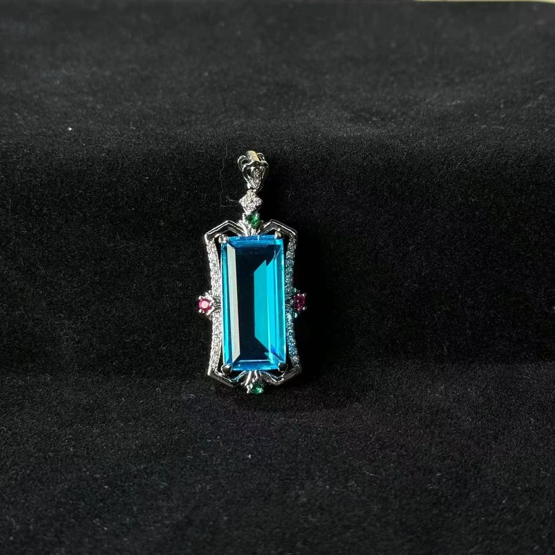 高级精致宝石切面天蓝方形镶嵌吊坠 约25x12x8mm