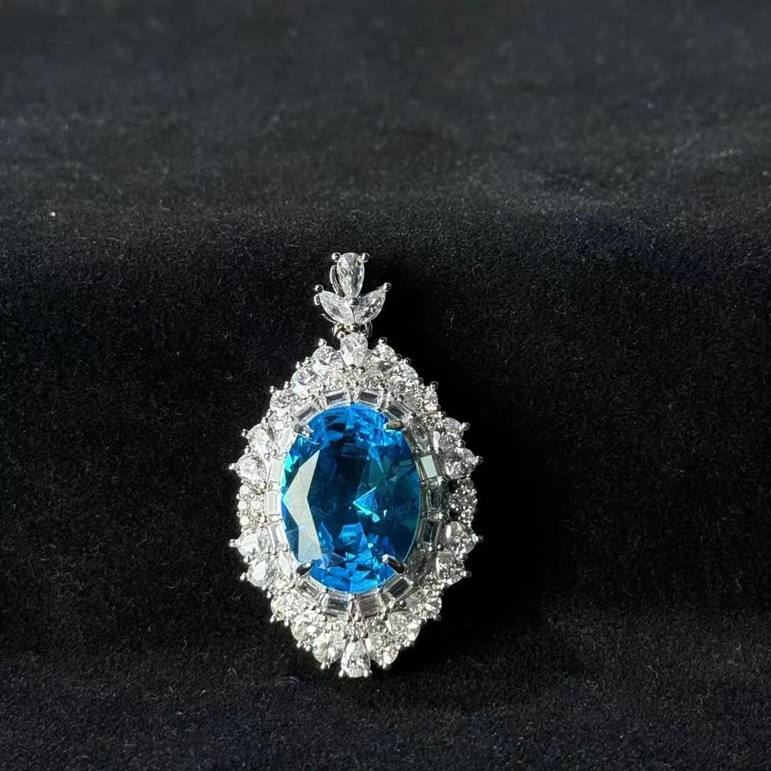 高级精致宝石切面天蓝豪镶吊坠  约20x15x13mm