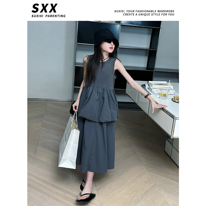 【LUCY定制】女童2024新夏大童洋气女孩无袖背心公主裙儿童连衣裙