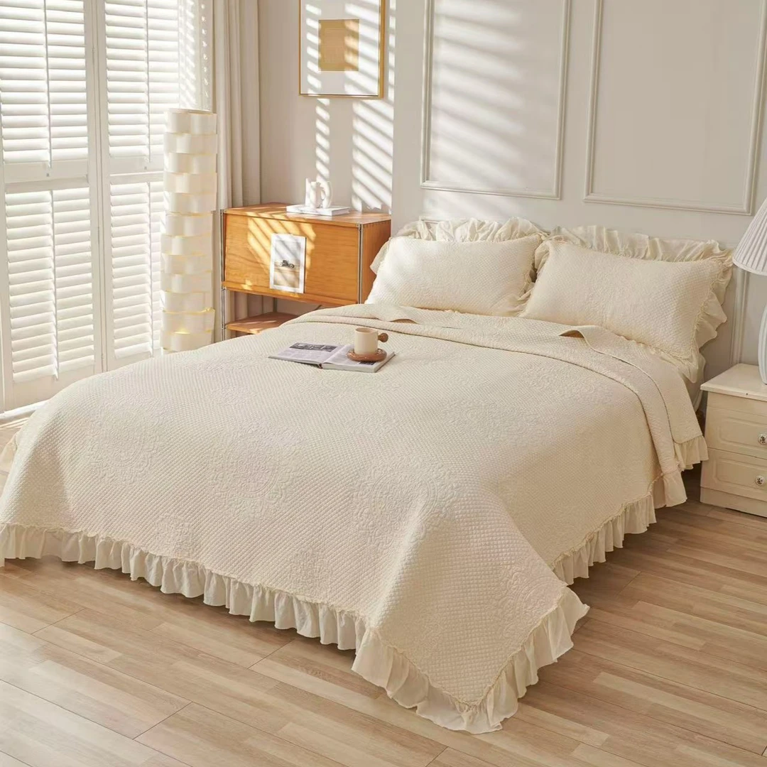 酵素洗绣花床盖三件套230*250法式公主风高级透气不跑床