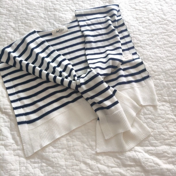 he11o小蓝条纹披肩韩国小众羊毛护颈条纹披肩气质